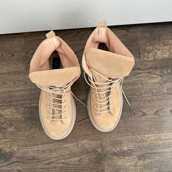 LF platform suede tan lace up boots with lock detail - Picture 6 of 6
